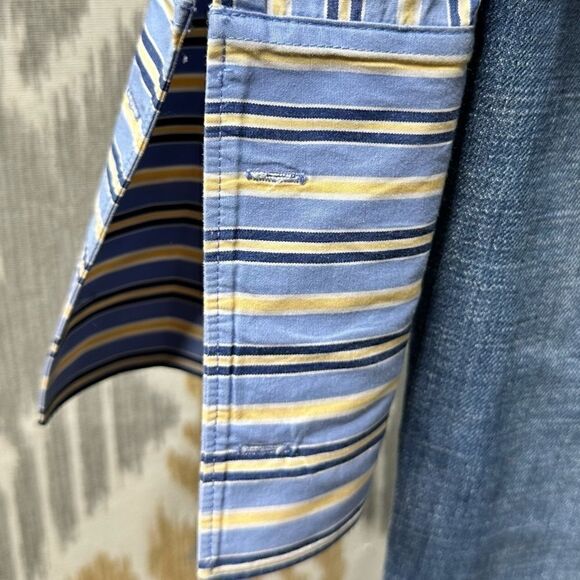 Ralph Lauren Blue Multi Shadow Stripe Ruffle Placket L/S Button Up Blouse - Picture 7 of 16